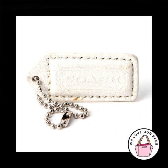 2" Medium VINTAGE COACH WHITE Leather Nickel Key Fob Bag Charm Keychain Hang Tag - Picture 1 of 1